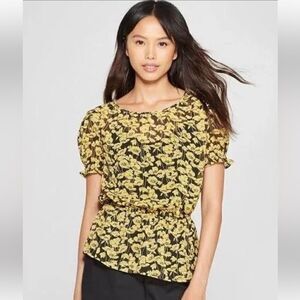 Who What Wear Yellow and Black Floral Blouse✨